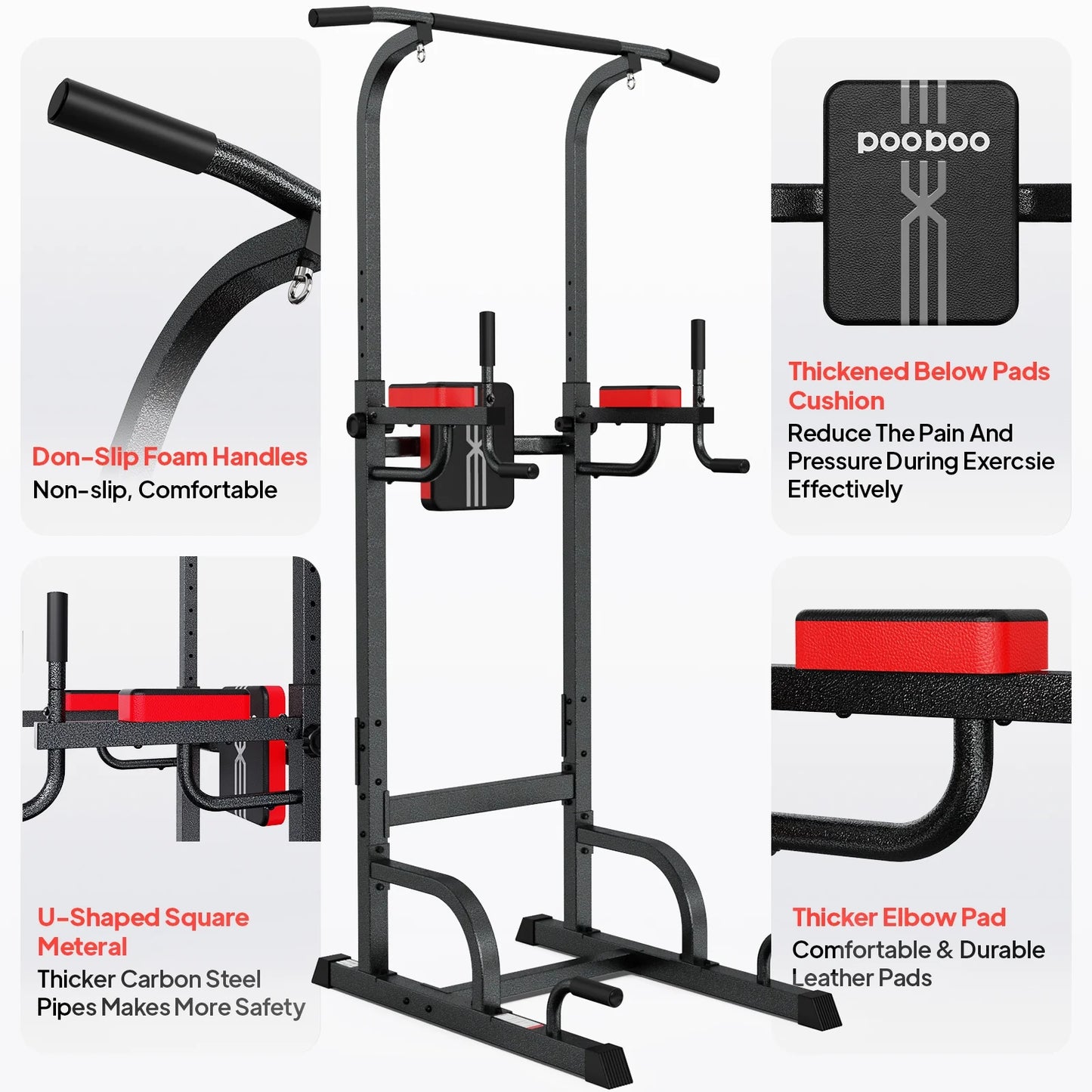 Body Champ Multifunction Power Tower Dip Station Pull up Bar Power Rack for Home Gym Strength Training Workout Equipment Max Weight 480Lbs